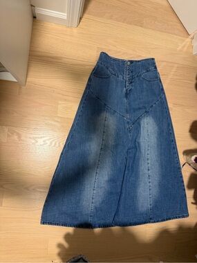 Allegra K Denim Maxi Skirt in Blue